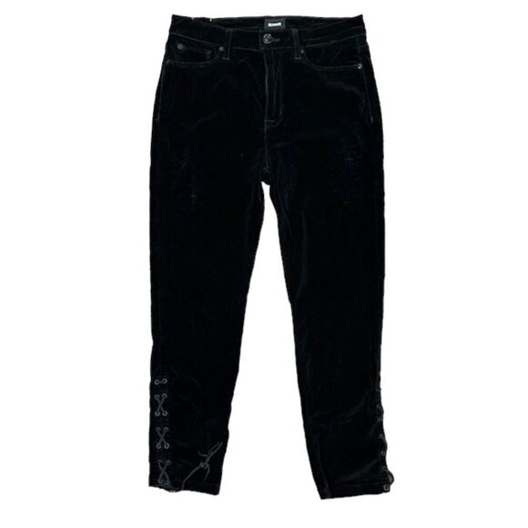 Hudson Nix High Rise Lace Hem Black Velvet Cropped Skinny Pants Size 29 - Picture 2 of 14